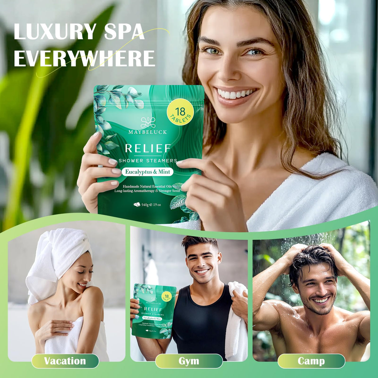 Eucalyptus Mint Shower Steamers Aromatherapy 18 Pack - Includes Easy Opener, Eucalyptus for Shower, Stocking Stuffers, Christmas Gifts & Birthday Gifts for Women, White Elephant Gifts for Adults