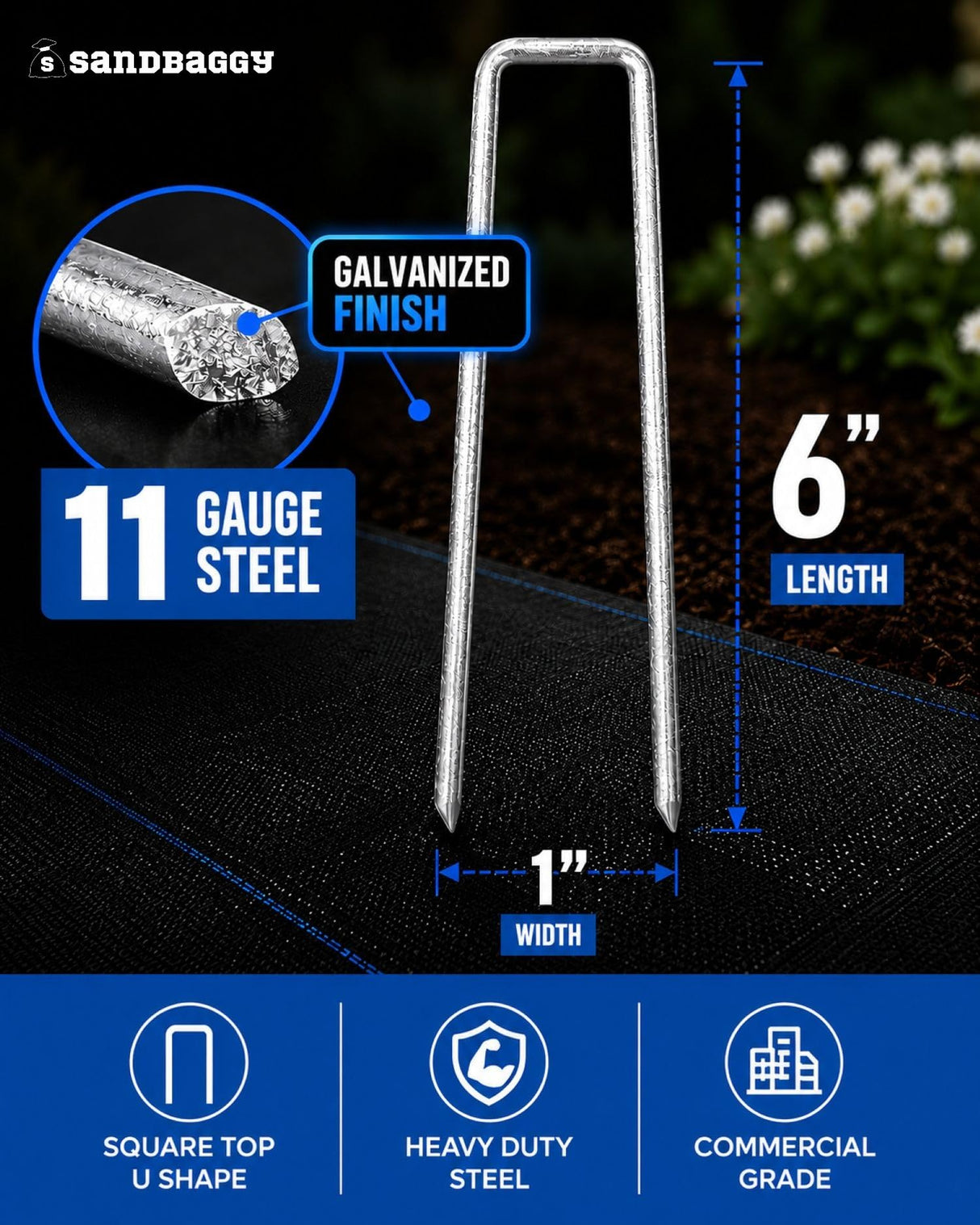 Sandbaggy 500-Count 6-Inch Galvanized Landscape Staples - SOD Garden Stakes ~ Trusted by Farmers & Contractors Across the USA