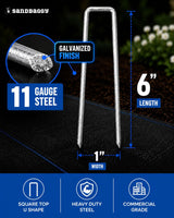 Sandbaggy 500-Count 6-Inch Galvanized Landscape Staples - SOD Garden Stakes ~ Trusted by Farmers & Contractors Across the USA