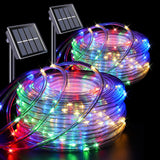 QITONG Multicolor Solar Christmas Lights, 2 Pack Each 33ft 100 LED Rope Light, Fairy Lights in Clear Thin Tube with 8 Modes