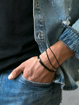 HEVOCY 3-Piece Black Bracelet Set for Men, Cuff and Chain Stack