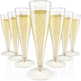 JOLLY CHEF Plastic Champagne Flutes 4.5 oz 100 Pack Gold Glitter Glasses