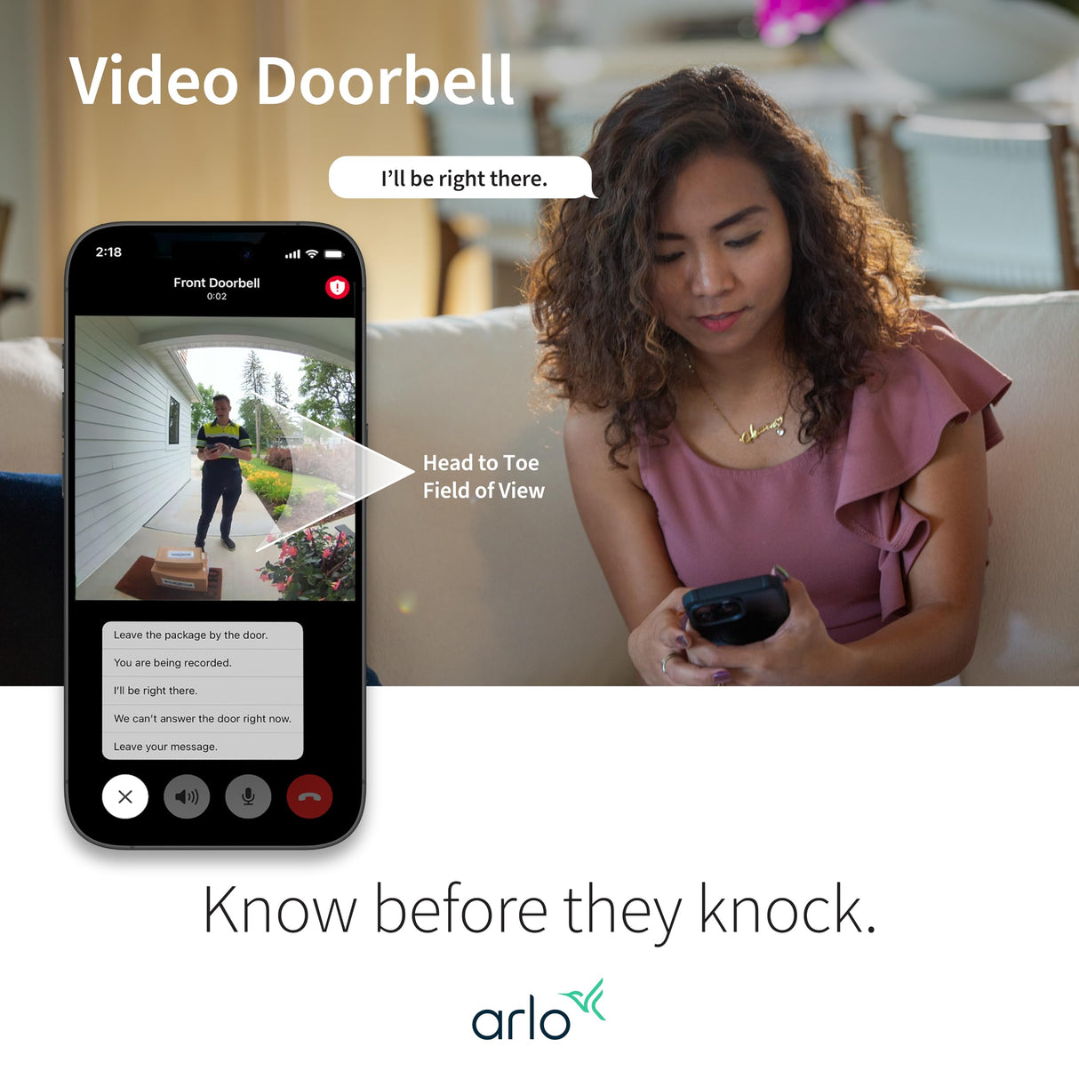 Arlo Video Doorbell 2K (2nd Gen, Latest Release), Wireless or Wired Option, 2-Way Audio, Night Vision, Head to Toe Video View, Package Detection, Person & Vehicle Recognition, 1-Month Secure Plan