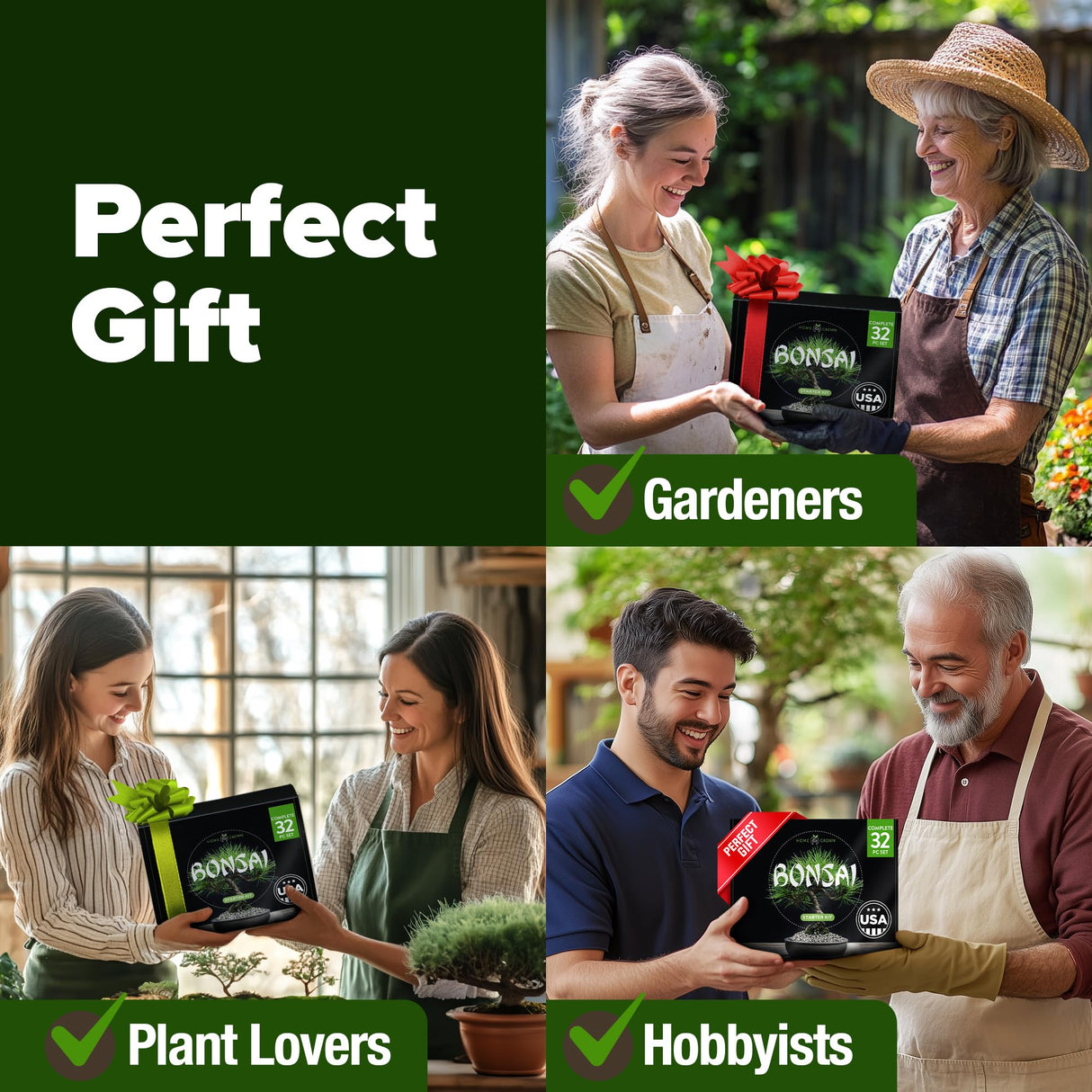 Bonsai Tree Kit 𝗨𝗦𝗔 Gifts for Men & Women - Grow 4 Bonsai Trees - Unique Gardening Crafts for Adults, DIY Hobbies for Plant Lovers & Gardeners - Unusual Christmas Gift Ideas for Mom & Dad