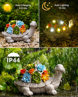 Nacome Solar Garden Outdoor Statues Turtle with Succulent and 7 LED Lights - Lawn Decor Statue for Patio, Balcony, Yard Ornament - Gifts for Mom Grandma Women