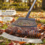 Rake for Leaves - 25 Tines Heavy Duty Metal Rake Set with Leaf Scoops & 53 Gallon Bag, Adjustable 67.5" Garden Rake, 3-in-1 Tool for Yard Pine Needle Grass Cleanup