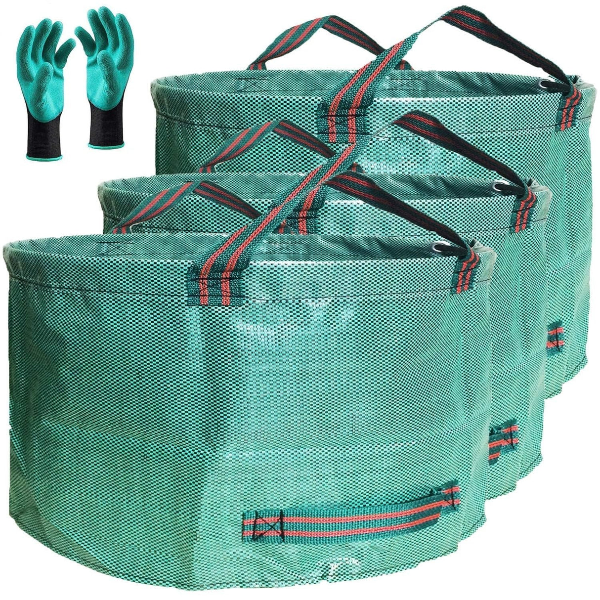 Standard 3-Pack 46 Gallon Lawn Garden Bags (D26,H19 in) Yard Waste Bags with Gardening Gloves for Leaf Bag,Yard Debris,Garden Trash Container,Camping Waste Bin,Lawn Weeds,Grass Clippings Bag 4 Handles