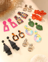 JeryWe 9 Pairs Clip on Earrings for Women Fashion Rattan Acrylic Tassel Drop Dangle Earrings Set Lightweight Geometric Statement Bohemian Clip Earrings for Non Piercied Pink