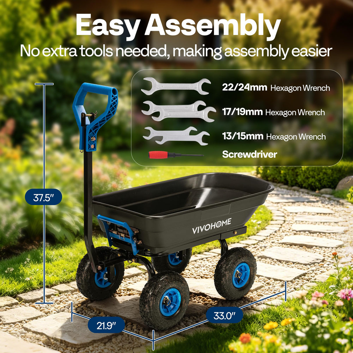 VIVOHOME 660lbs Wheelbarrow Dump Garden Cart with 2-in-1 Convertible Handle