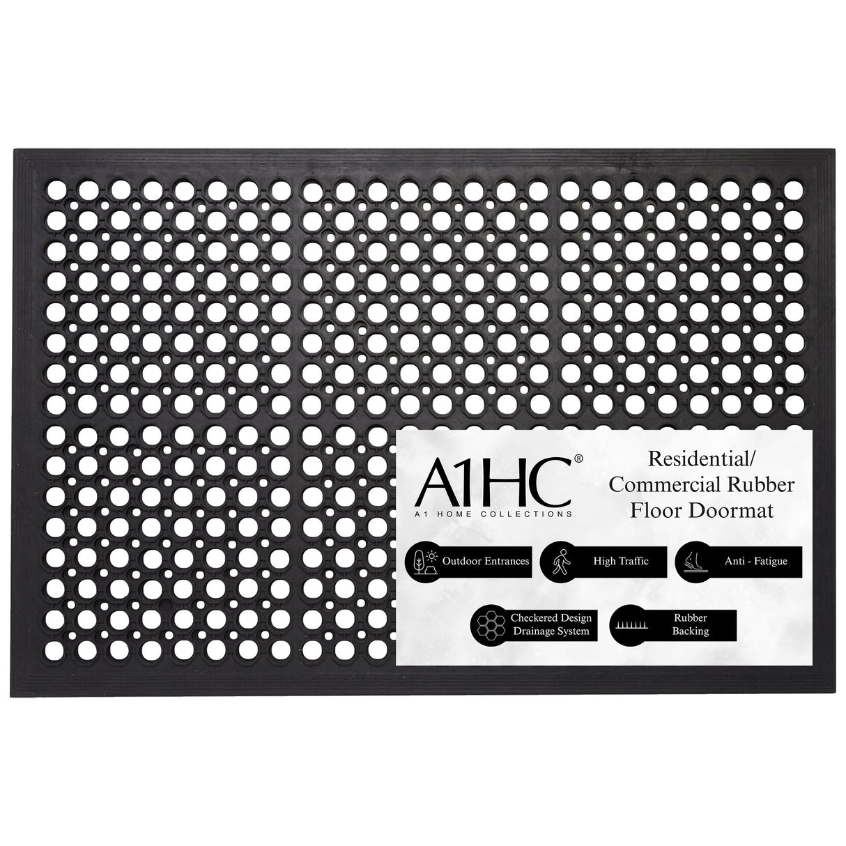 A1 Home Collections New All Purpose Anti Fatigue Versatile Rubber Floor Mat with Drain Holes, Workplace Mat, Restaurant Kitchen Mat, Bar Area Mat, Commercial, Industrial Anti Fatigue Mat 24x36 Inches