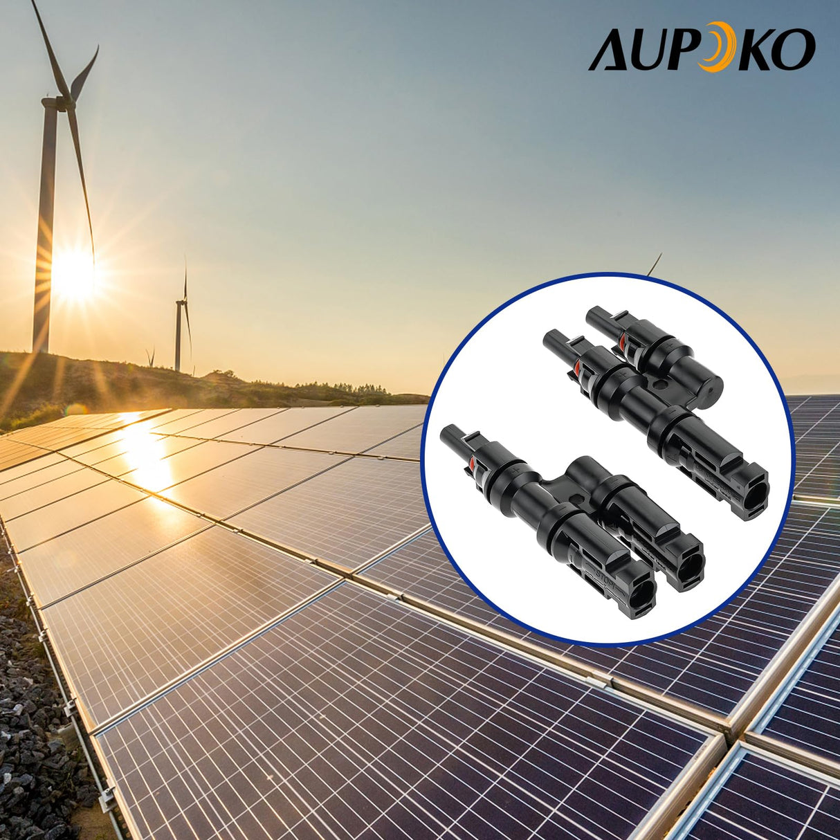 Aupoko T Branch Connectors, Solar IP67 Waterproof Adapter Cable 2 to 1 Compatible with MC4 Connectors, Solar T Branch Connectors MMF+FFM for Solar Panel and Photovoltaic Systems