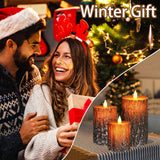 VEEKI Flameless Candles Lights, Set of 3 Battery Operated Flickering Flameless Candles with Remote & Timer, Dimmable LED Pillar Candles, Pine Bark Electric LED Candles for Christmas Winter Home Decor