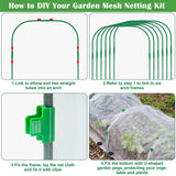 Unves 67 Pcs Garden Netting Kit, 10x25 Ft Ultra Mosquito Bird Netting with 6 Hoops & 12 Clips, Fruit Tree Netting for Patio Raised Beds Vegetable Flowers Protection Barrier
