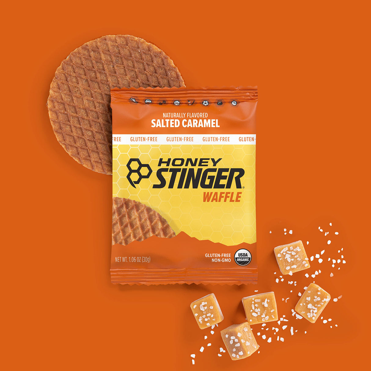 Honey Stinger Organic Gluten Free Salted Caramel Waffle, Energy Stroopwafel for Exercise, Endurance and Performance, Sports Nutrition for Home & Gym, Pre & Post Workout, Box of 16 Waffles, 16.96 Oz