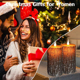 VEEKI Flameless Candles Lights, Set of 2 6"x3" Pine Bark Flickering LED Candles with Remote & Timer, Dimmable Pillar Candles Battery Operated, Real Wax Electric Candle for Christmas Winter Home Decor