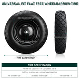 Upgraded 16" Flat Free Wheelbarrow Tire and Wheel, 4.80/4.00-8 Heavy Duty Solid Tire with 5/8" & 3/4" Bearings, 3"-7" Adjustable Hub - Universal for Wheelbarrows, Garden Trailer/Hand Truck - Black