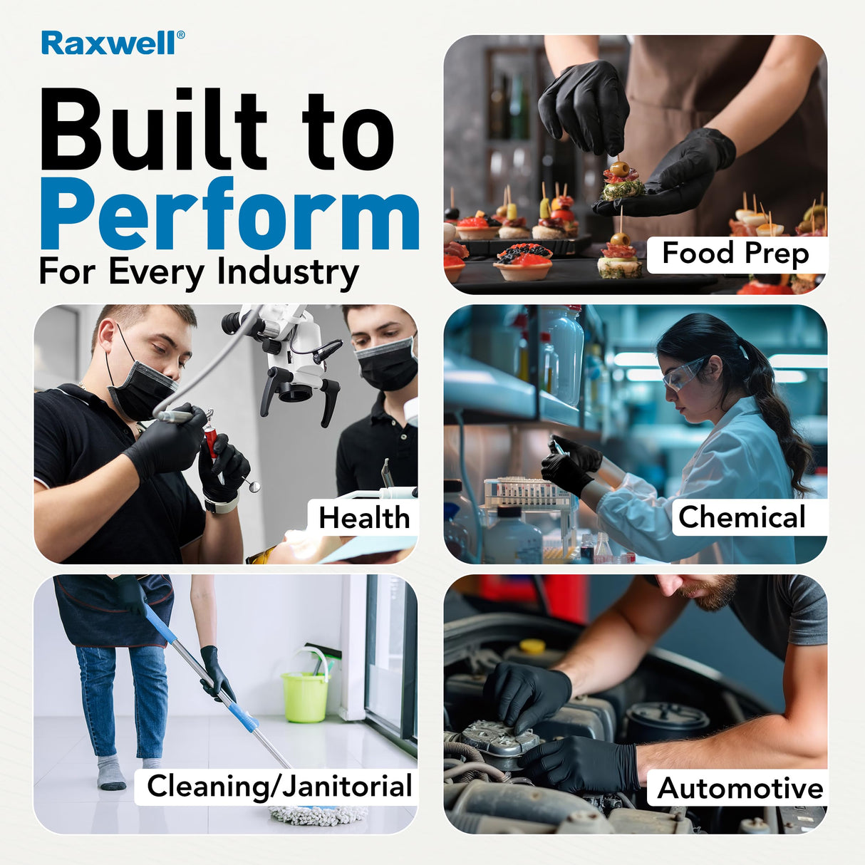 Raxwell Disposable Black Nitrile Rubber Gloves - Heavy-Duty Mechanic & Working Gloves - Textured Grip for Painting & Cleaning - Powder & Latex Free for Cooking & Serving - Medium, 6.5 mil, 1000 ct