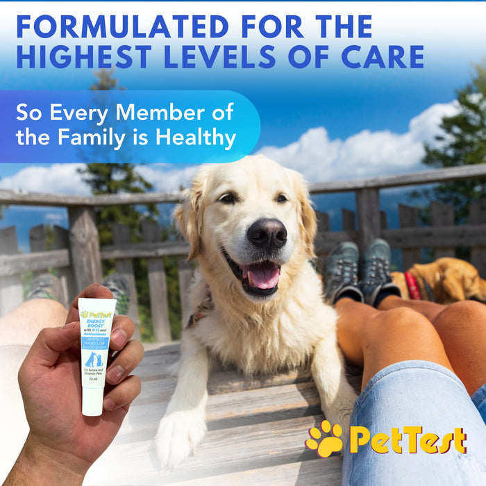 PetTest New Energy Boost Glucose SOS for Pets Instantly Increases Low Blood Sugar. B12 and Antioxidants 3x10ml Tubes. Fast Acting, Meat Flavoured, Rapid Recovery for Active or Diabetic Dogs & Cats.