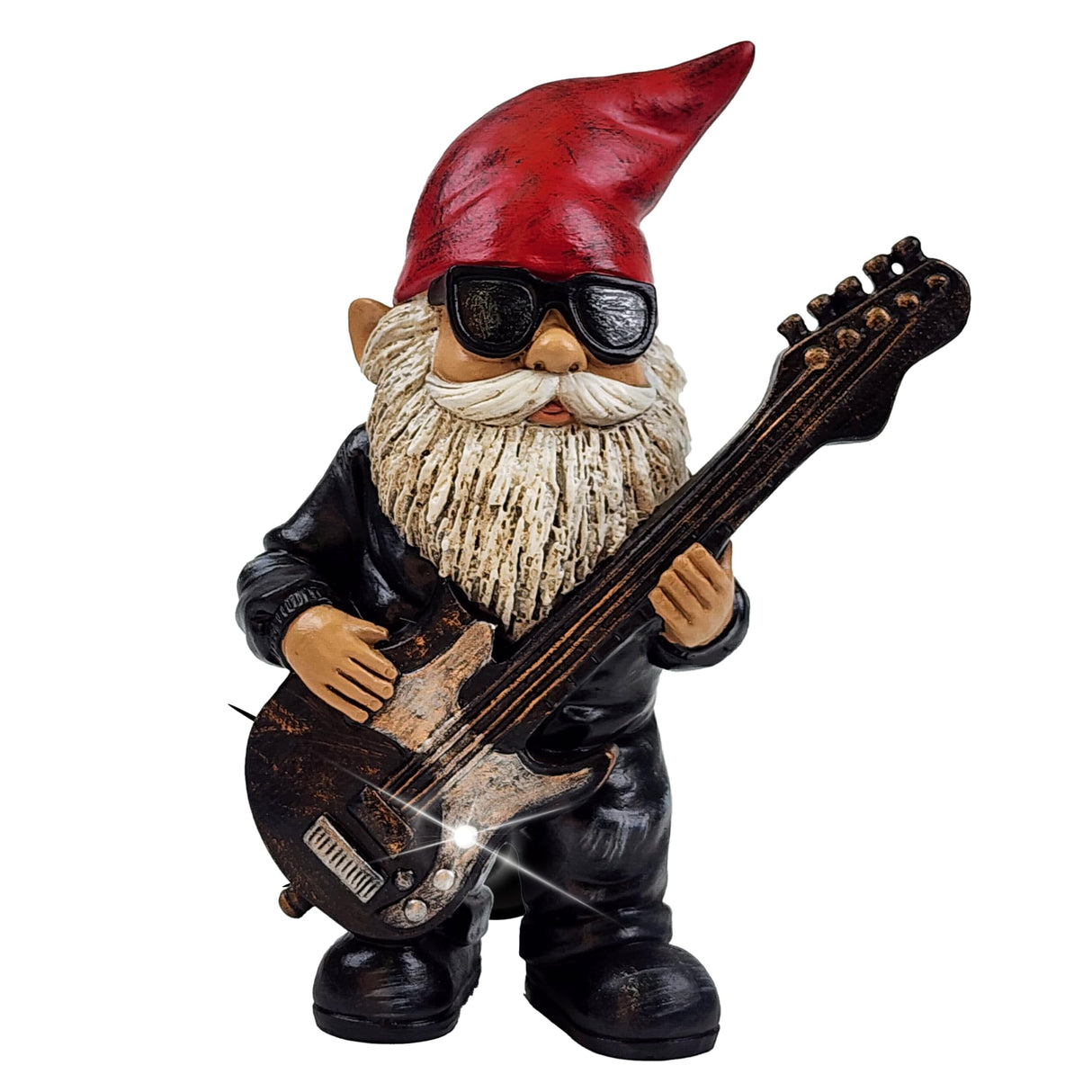 Better Office Products Garden Gnome Statue, 8" Height, Handcrafted Waterproof, UV-Resistant Polyresin Lawn Patio Porch Ornament Decoration (Rock Star with Solar Light)