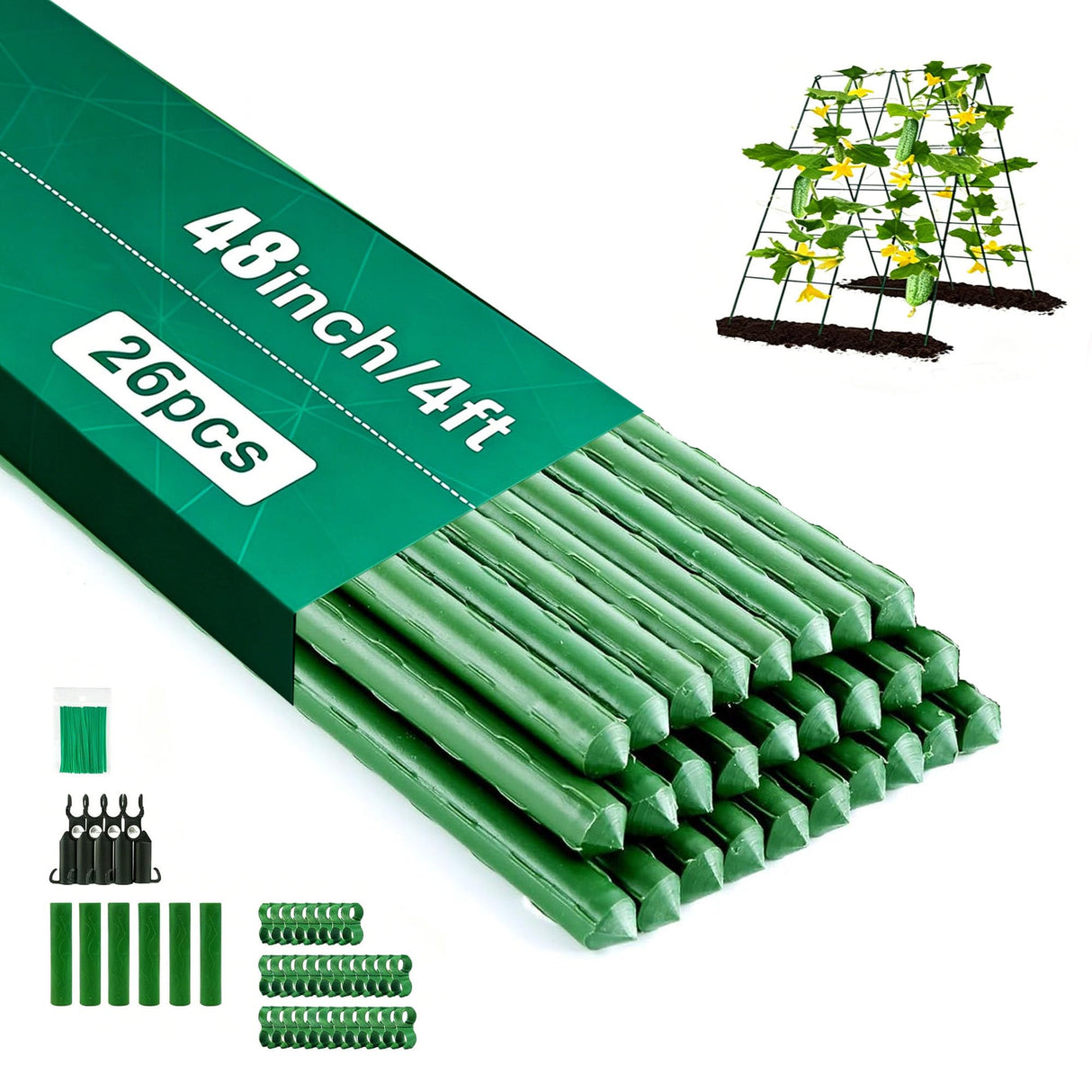 Orgrimmar 26 PCS 57" Garden Support Stakes Plastic Coated Deformable Climbing Plant Trellis Plant Climbing Frame for Tomato Cucumber Eggplant Vine Vegetable (57 Inch)