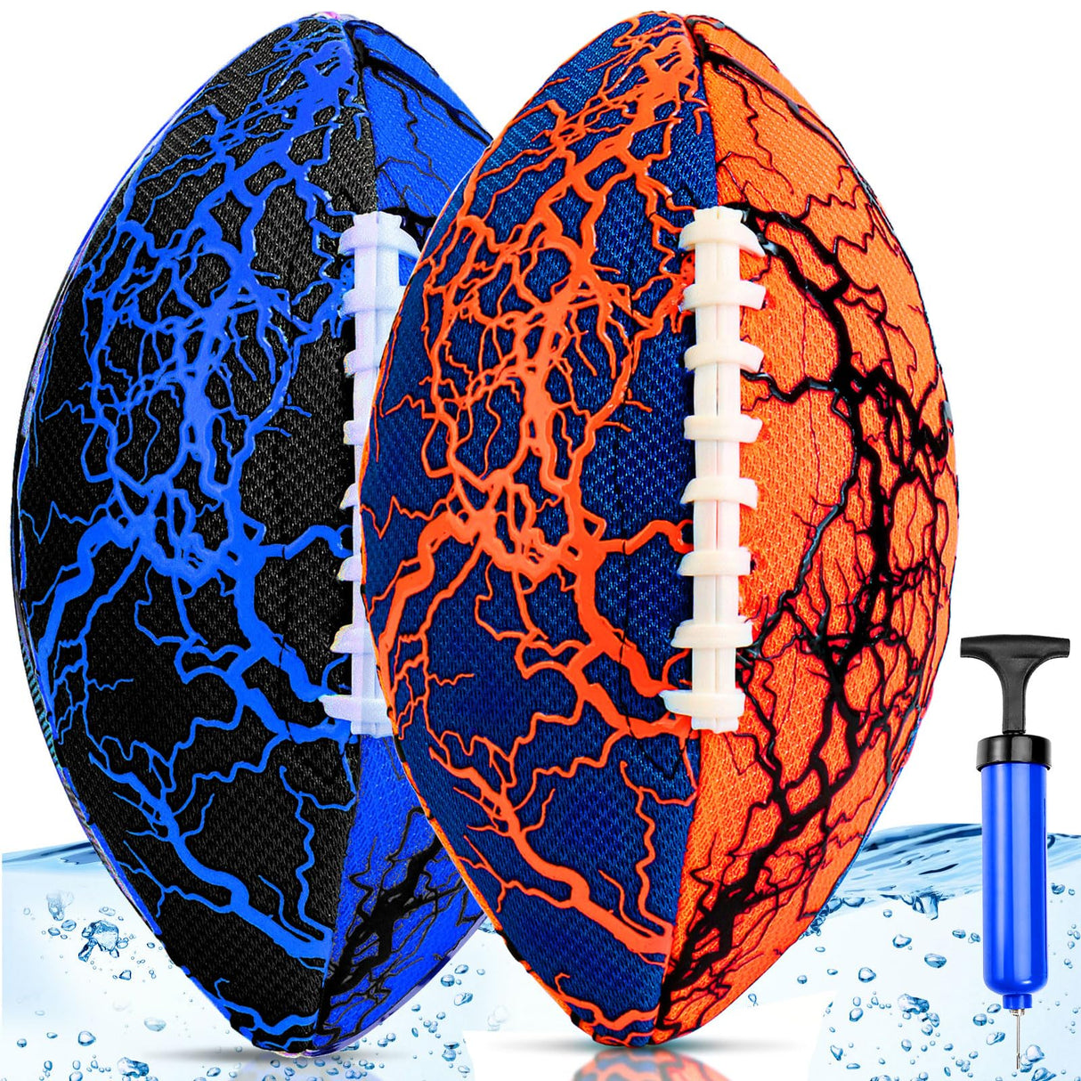 Jasonwell Pool Beach Water Football - 2Pack Strong Grip Waterproof Football for All-Weather Play Pool Toys Beach Games Outdoor Sports Toy Christmas Birthday Gifts for Kids Boys Teens Adults (ORN&BU)