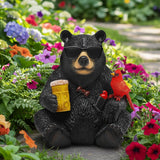 YHSOLAR Solar Black Bear Statue for Garden with Beer and Cardinals 6.3" Resin Garden Statues for Outside Yard Paito Porch Decor Birthday Gardening Gifts for Women Mother Sister Grandmother Wife