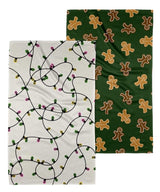 GEOMETRY Christmas Kitchen Towels - Quick Dry Microfiber Cloth Dish Towels for Kitchen Drying - Premium Quick Dry Towel, 2-Pack Set (Festive Lights + Ginger Joy (Merry Magic)