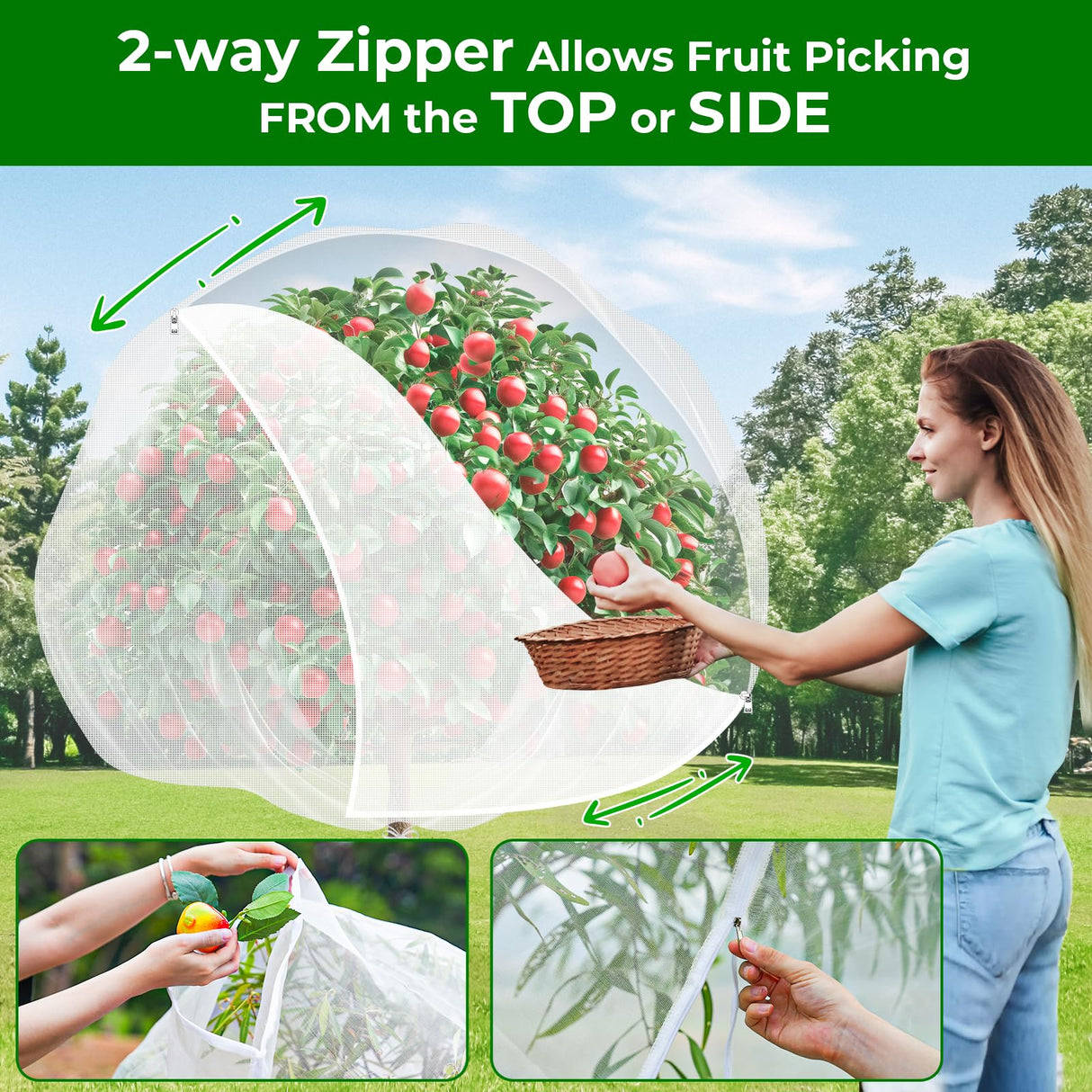 6.4'x6.4' Fruit Tree Netting with 2-Way Zipper & Drawstring (2 Pack)