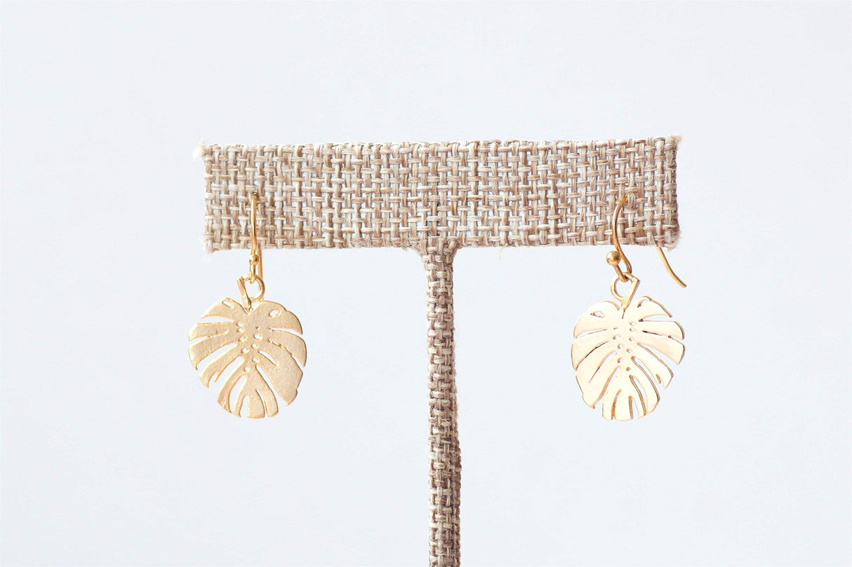 Palm Leaf Dangle Earrings for Women - Lightweight Gold Botanical Jewelry, Handmade Nature-Inspired Gift for Mom