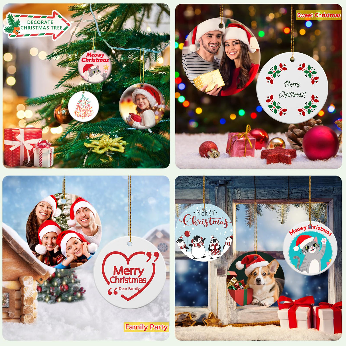 50 PCS Ceramic Sublimation Ornament Blanks Bulk 3 Inch White Round Crafts DIY Personalized Printed Home Porcelain Paintable Christmas Decorations