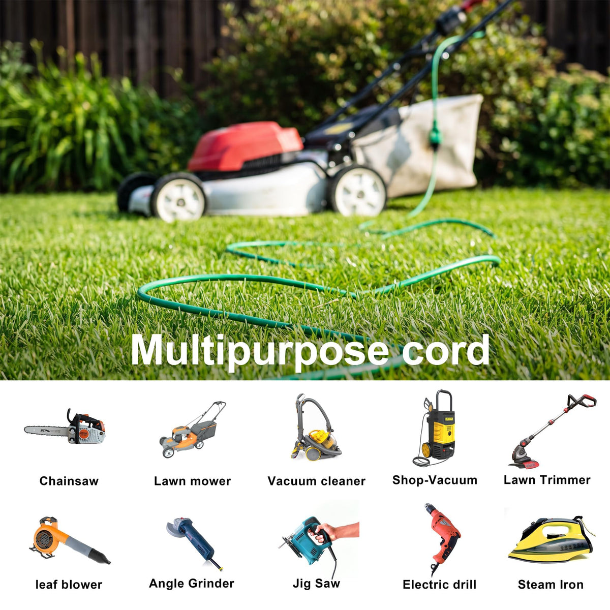 HUANCHAIN 16/3 Gauge Indoor Outdoor Green Extension Cord 50 ft Waterproof