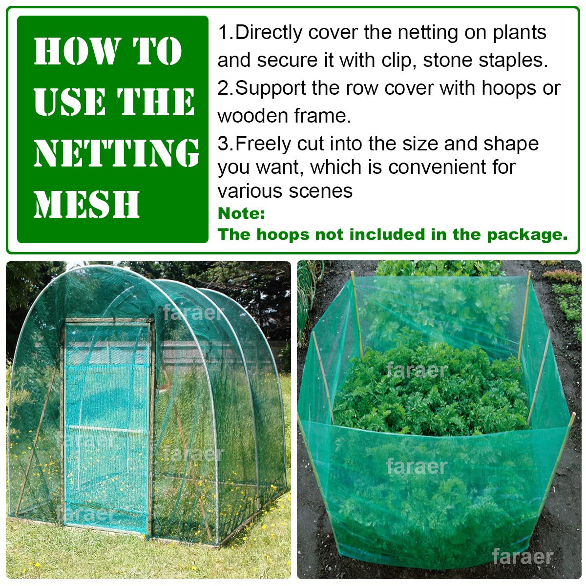 Garden Barrier Netting, Plant Covers 10x33ft Extra Fine Mesh 30% Green Sunblock Shade Cloth Mesh Protection Netting for Vegetable Fruits Flowers Crops Row Cover Raised Bed Screen Against Birds Animal