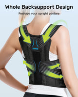 Rakiie Posture Corrector for Women and Men, Upgraded Back Brace with Enhanced Support, Shoulder Straightener with Cushioned Shoulder Pads & Underarm Pain Relief Strap, Size M (Upper Waist: 35.4"-41.3")