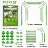 67pcs Garden Mesh Netting Kit, 6 Sets Wide Garden Hoops with Garden Covers