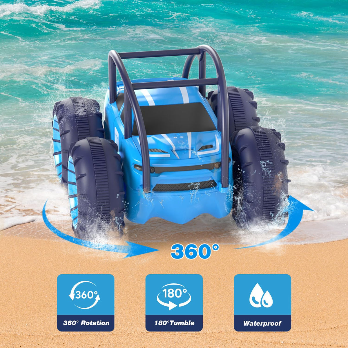 MaxTronic Amphibious Remote Control Car,Rechargeable RC Cars Toy 360° Flips Rotation Stunt Crawler 15KM/H 4WD All Terrain Outdoor Indoor Toy for Kids Boys Girls 3-12