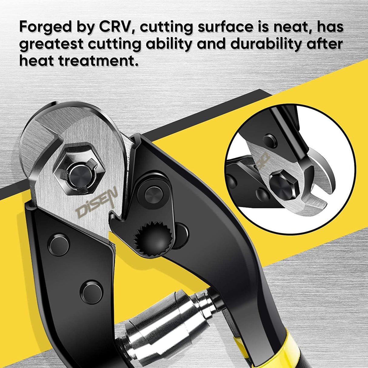 DISEN Wire Cutters Heavy Duty Cutting Up to 3/16", Metal Cable Cutters for Fence Thick Wire, Safety Lock, Spring Loaded, Non-slip Matte Handle, Chrome Vanadium Steel Jaw