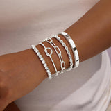 Gokeey Silver Cuff Bracelets for Women,Dainty Silver Bangles Bracelets Set for Women, Paperclip Link Chain Rope Beaded Tie Knot Bracelets Stack Chunky Jewelry
