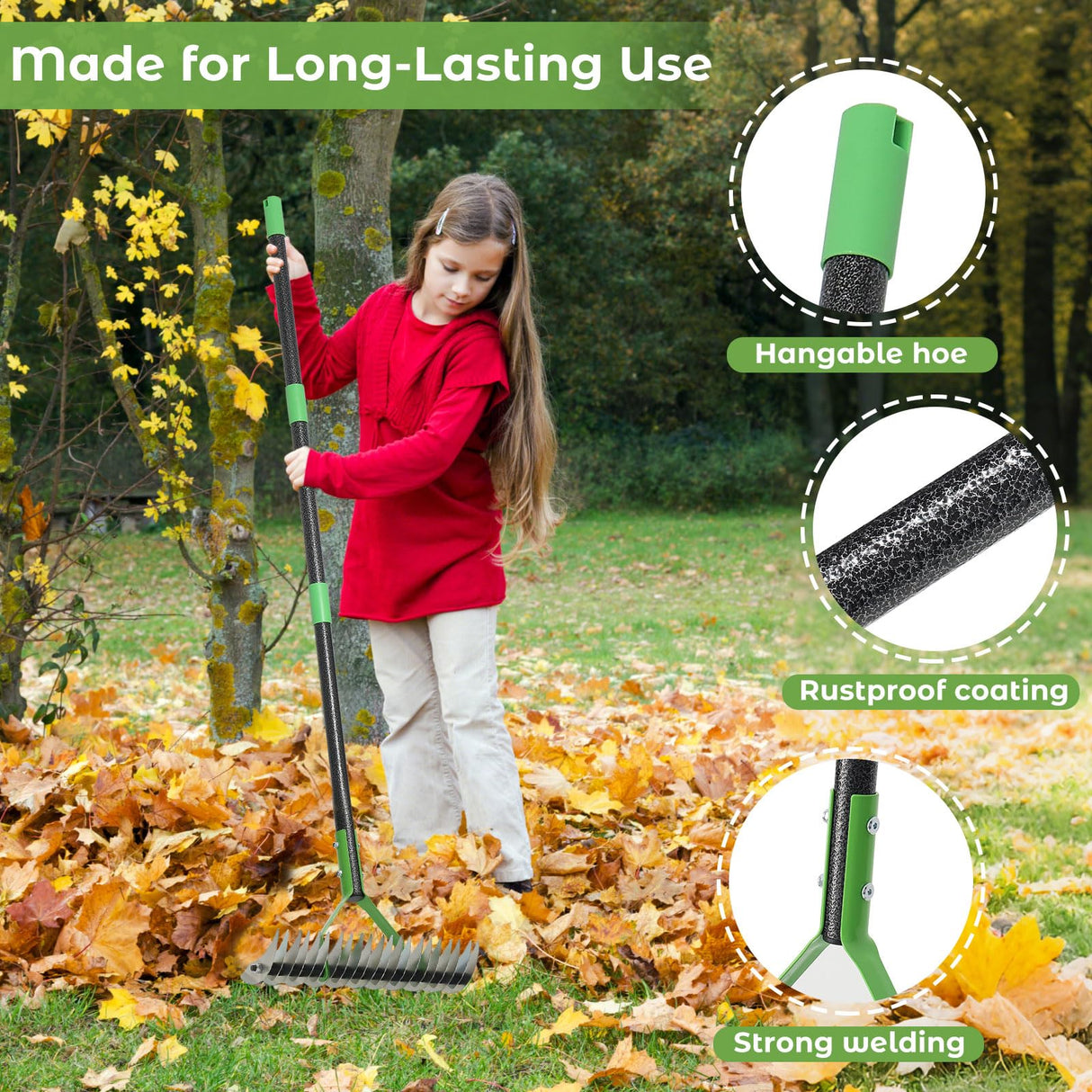 Thatch Rake, 51" Lawn Thatching Rake for Cleaning Dead Grass, 13 Inch Wide Heavy Duty 21 Teeth Steel Metal Rakes, Landscaping Raking Garden Tools for Lawn Care Loosening Leveling Soil Mulch