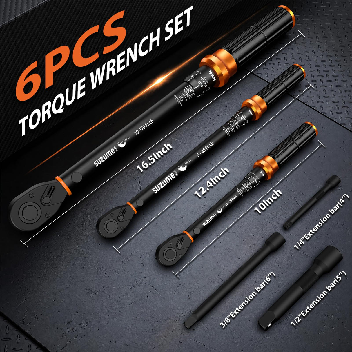 SUZUME 3PCS Torque Wrench Set 72 Teeth Dual-Direction Adjustable Torque Wrench Dual-Scales 1/4 & 3/8 & 1/2-Inch ±3% Accuracy Click Torque Wrenches for Bicycle, Motorcycle, Car,Maintenance