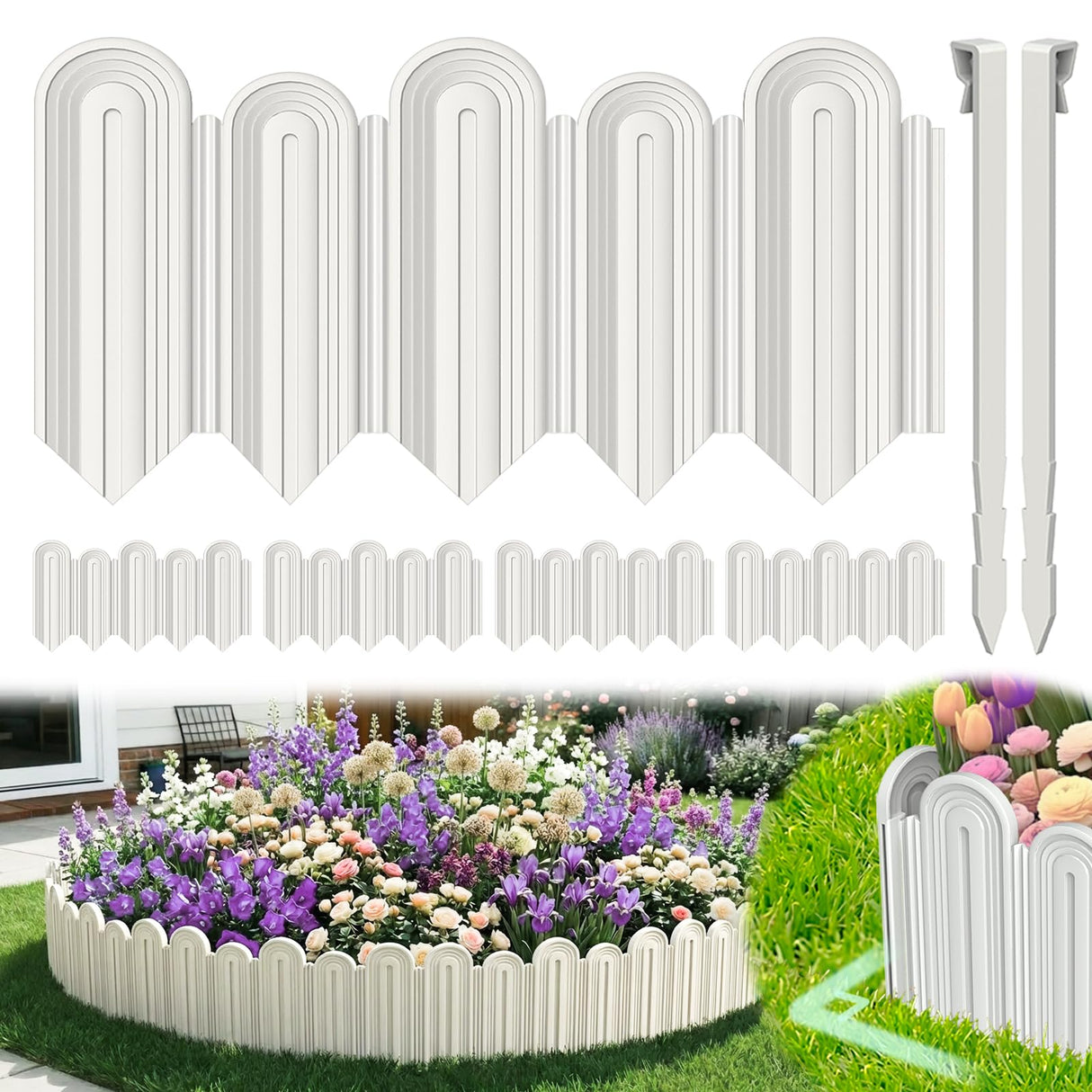 Vashly 20Pcs 20Ft Landscape Edging,6.5 Inch Garden Border with 20 Stakes
