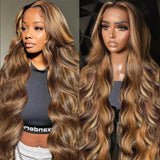 30 Inch Honey Blonde Ombre 13x6 Lace Front Wigs Human Hair 200% Density Highlight Body Wave HD Lace Front Wigs Human Hair Pre Plucked Glueless P4/27 Colored Honey Blonde Wig for Women