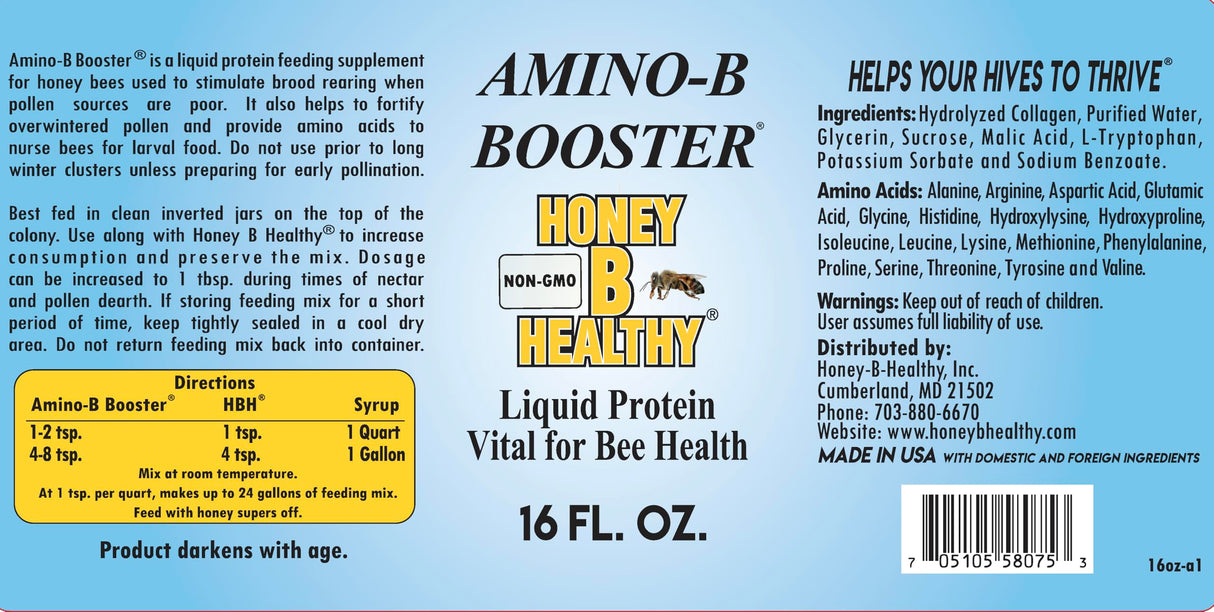 Amino-B Booster 16 oz. Bottle, Liquid Protein Vital for Bee Health