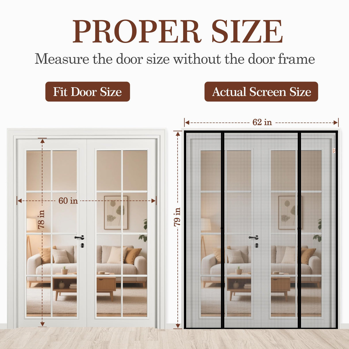Yotache Magnetic Screen Door Fits Door Size 60"x78", Screen Size 62"x79" Double-Sided Opening Reinforced Mesh with Strong Magnets for Front, Patio Sliding Door