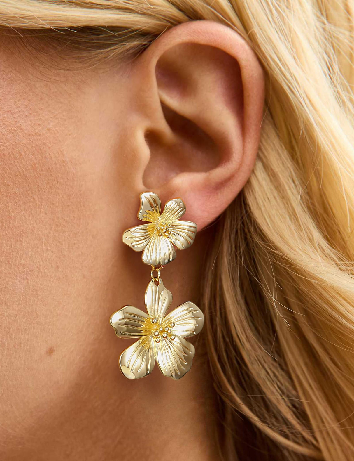 Mameloly Flower Statement Earrings for Women 14K Gold Plated Drop Dangle
