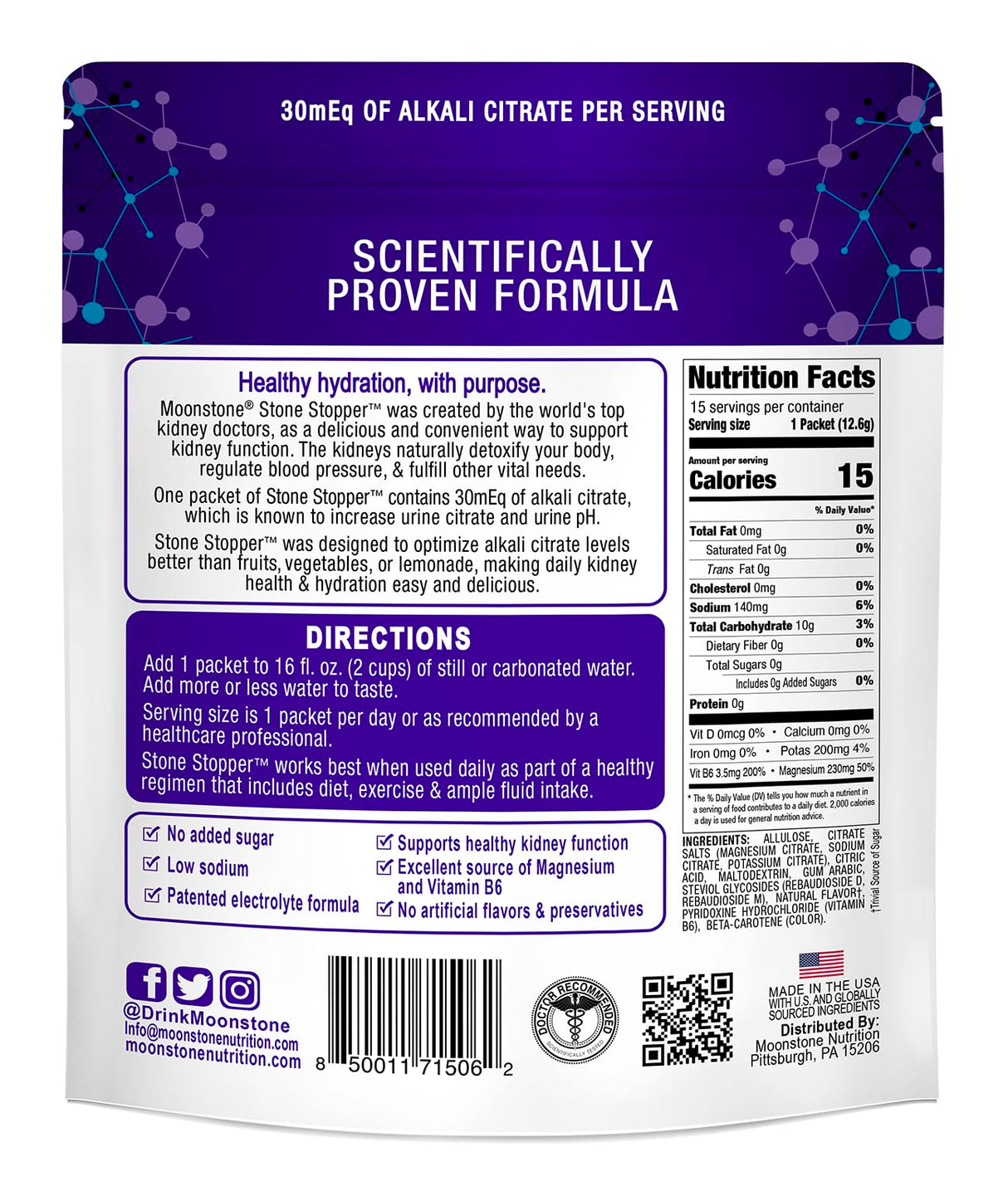 Stone Stopper Drink Mix, Lemonade, Kidney Stone Prevention, Calcium Oxalate Protector, Alkali Citrate Support, Developed by Urologists to Improve Hydration and Support Kidney Health, 15 Day Supply