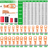 Twidec/230PCS Battery Cable Ends Kit AWG 8 6 4 2 1 1/0 2/0 Heavy Duty Copper Lugs Cable Wire Lugs,Copper Ring Terminals Connectors with Heat Shrink Tube and Hydraulic Crimping Tool With 9 Die