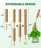 EAONE 96'' Moss Pole for Plants Indoor, 6 Pack 16” Monstera Plant Support Moss Stick for Climbing Plants, Stackable Coir Totem Pole Monstera Stakes with 12 Plant Labels & 100 Ties for Potted Plants