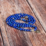 Bivei 108 Mala Beads Necklace Beaded Wrap Bracelets Genuine Gemstone Mala Prayer Beads Lotus Charm Yoga Meditation Necklace - Lapis Lazuli