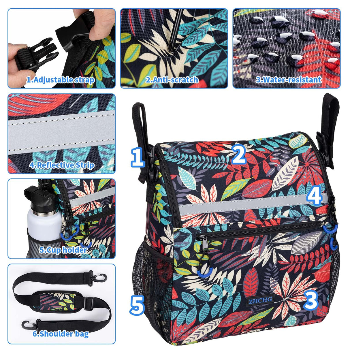 ZHCHG Wheelchair Bags, Wheelchair Backpack with Cup Holder, Wheelchair Bags to Hang on Back, Electric Wheel Chair Accessories, Large Storage Bag for Walker Rollator