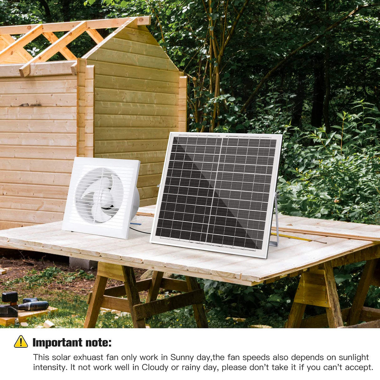 blessny Solar Powered Exhaust fan, 25W Solar Panel + 8" Ventilation Vent Fan for Outside Greenhouse, Chicken Coop, Shed, Pet House